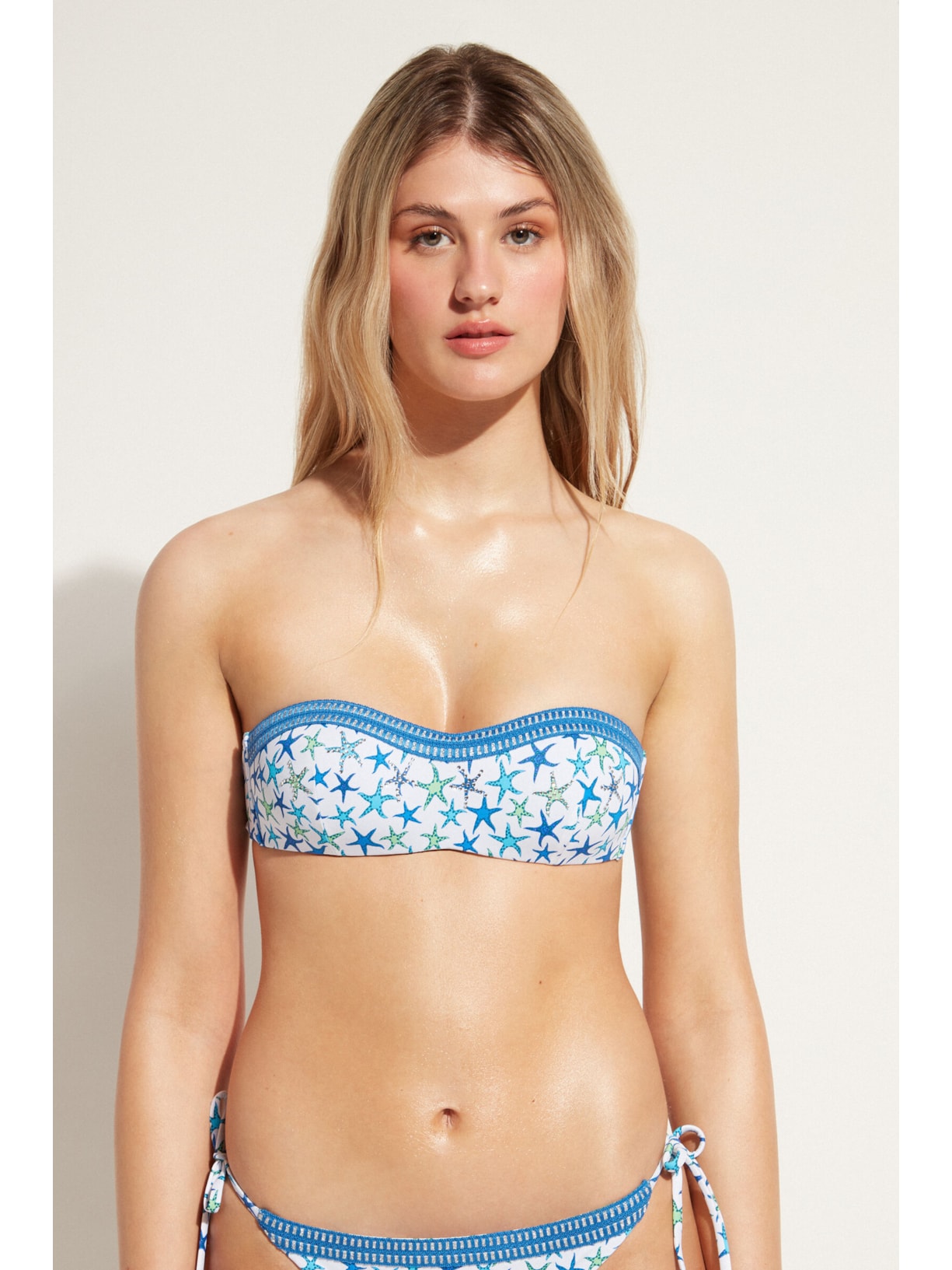 Parte De Cima De Biquíni Tomara-Que-Caia Almofadado Graduado Bayahibe Azul Calzedonia