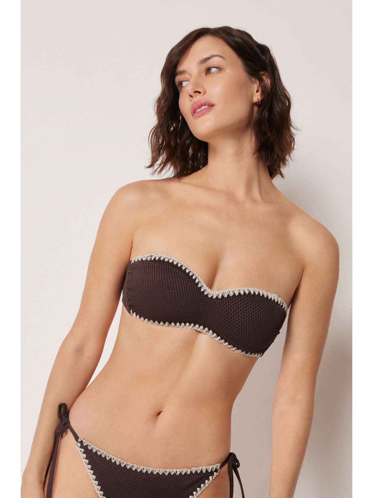 Parte De Cima De Biquíni Tomara Que Caia Bicolor Embroidery Marrom Calzedonia