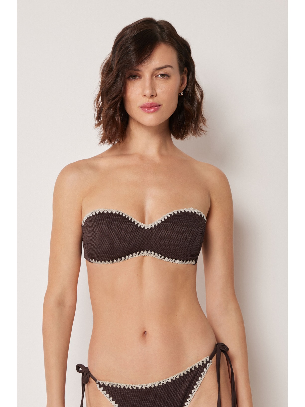 Parte De Cima De Biquíni Tomara Que Caia Bicolor Embroidery Marrom Calzedonia