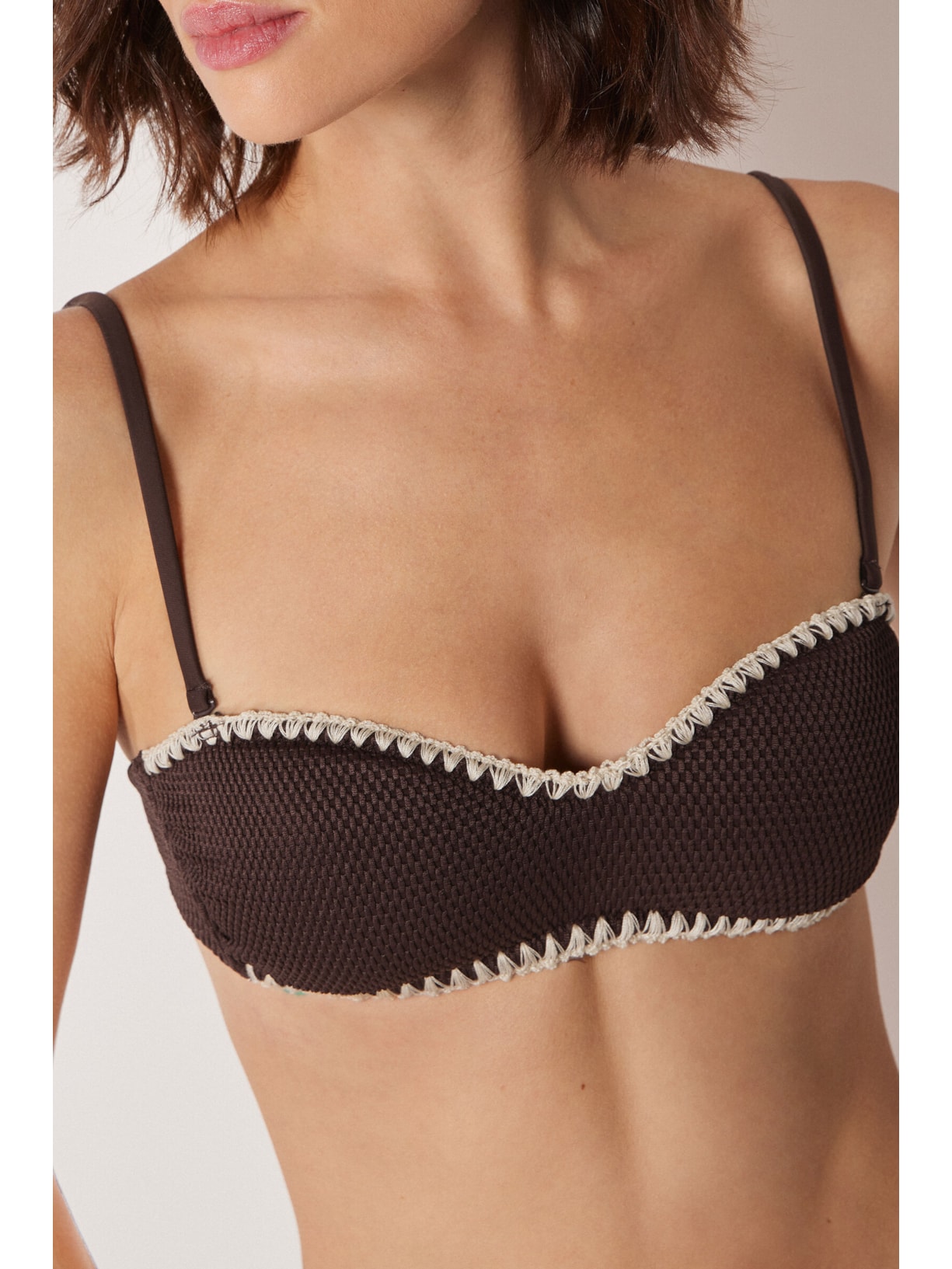 Parte De Cima De Biquíni Tomara Que Caia Bicolor Embroidery Marrom Calzedonia