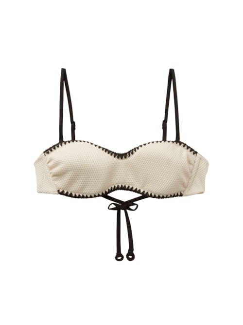 Parte De Cima De Biquíni Tomara Que Caia Bicolor Embroidery - Off-White