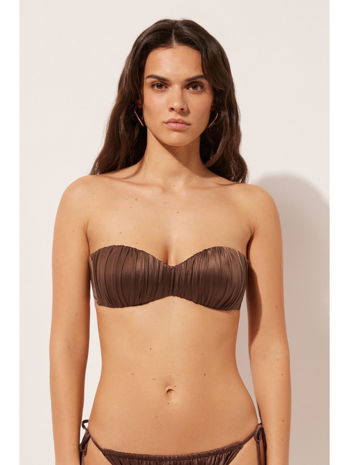 Parte De Cima De Biquíni Tomara Que Caia Shiny Satin Marrom Calzedonia