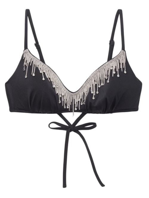 Parte De Cima De Biquíni Top Crystal Drops - Preto
