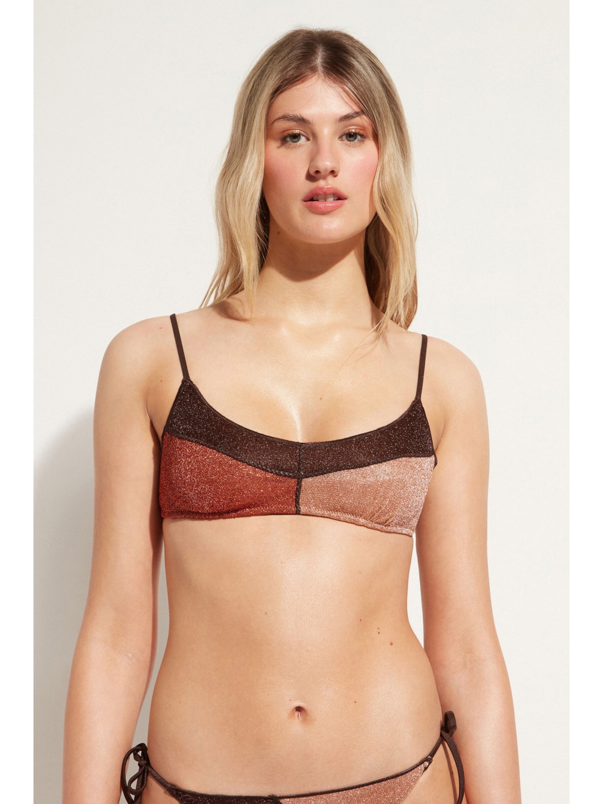 Parte De Cima De Biquíni Top Lamê Lisbona Marrom Calzedonia