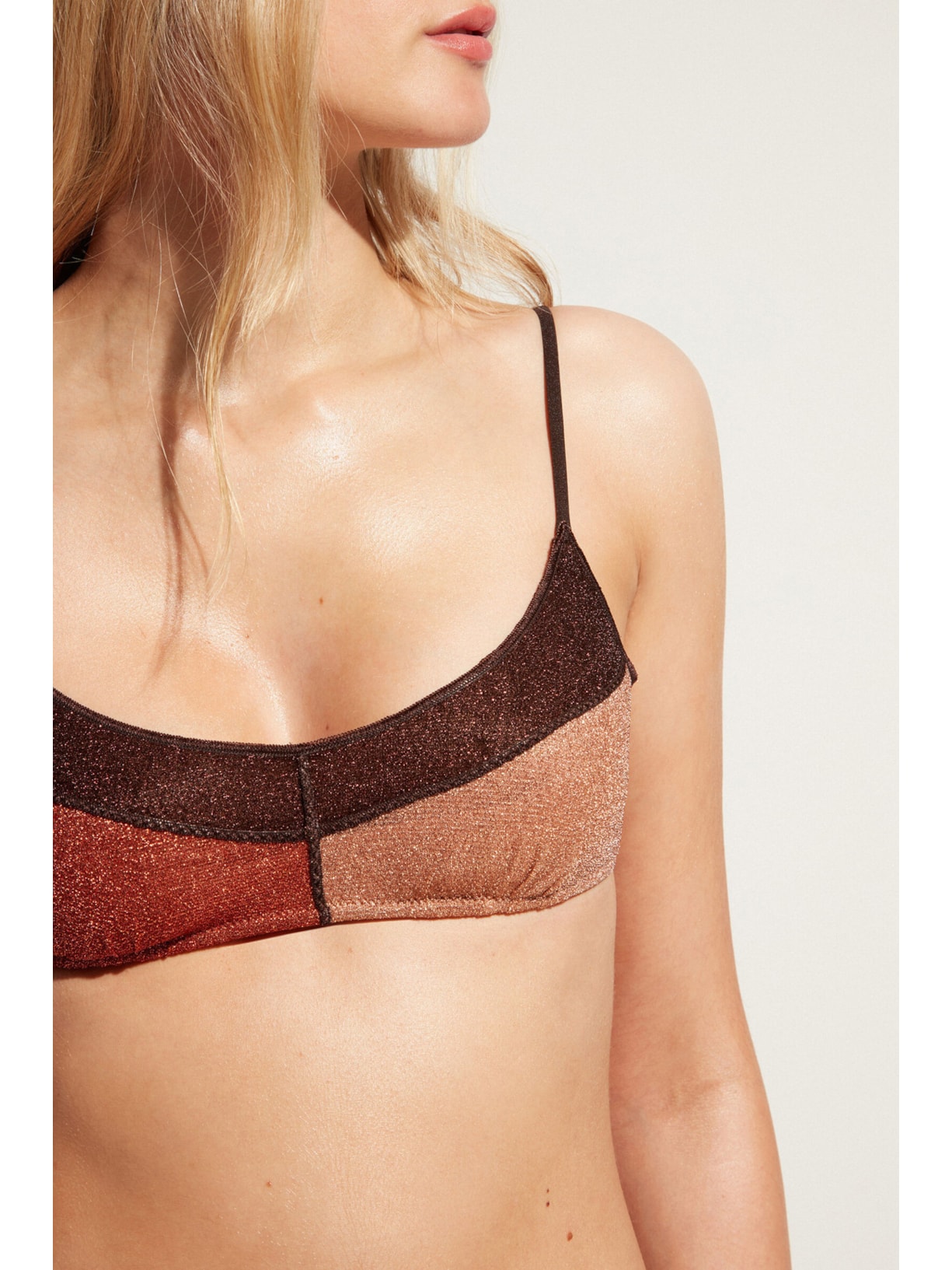 Parte De Cima De Biquíni Top Lamê Lisbona Marrom Calzedonia