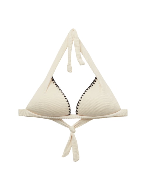 Parte De Cima De Biquíni Triângulo Almofadado Bicolor Embroidery - Off-White