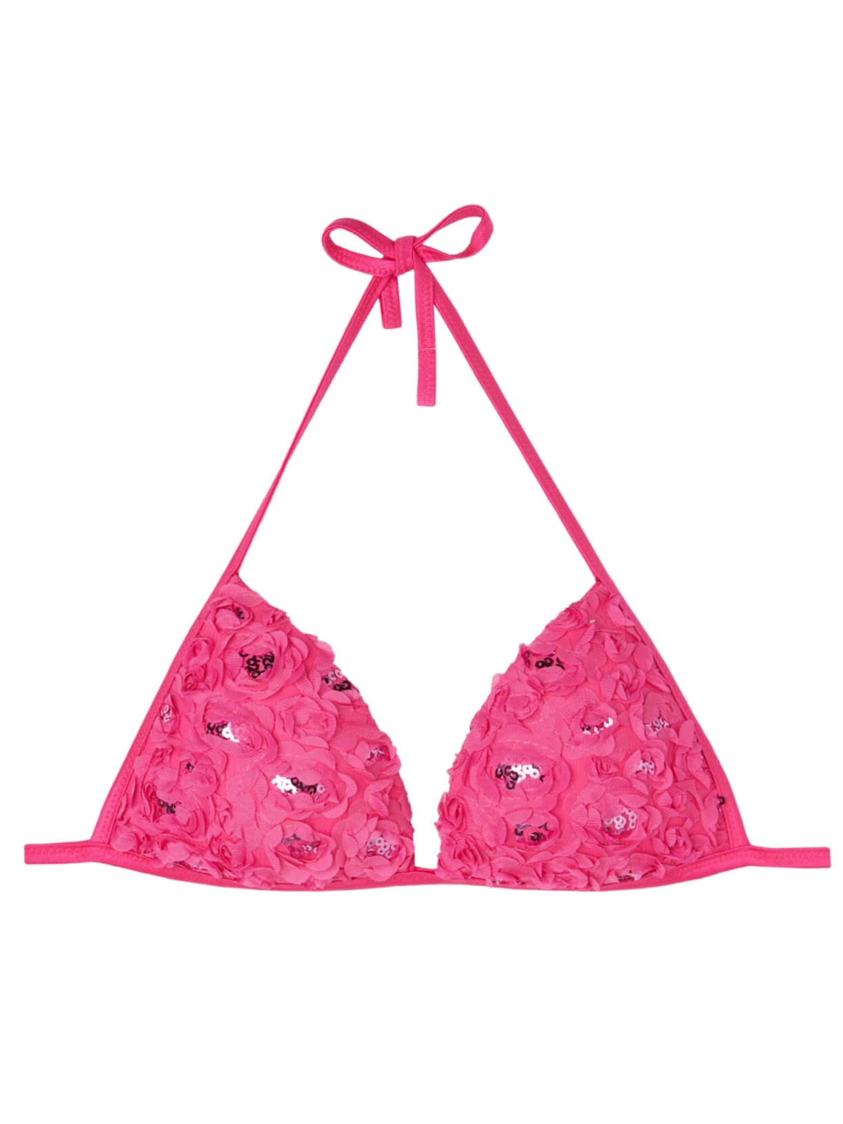 Parte De Cima De Biquíni Triângulo Almofadado Graduado Com Flores Parigi - Rosa
