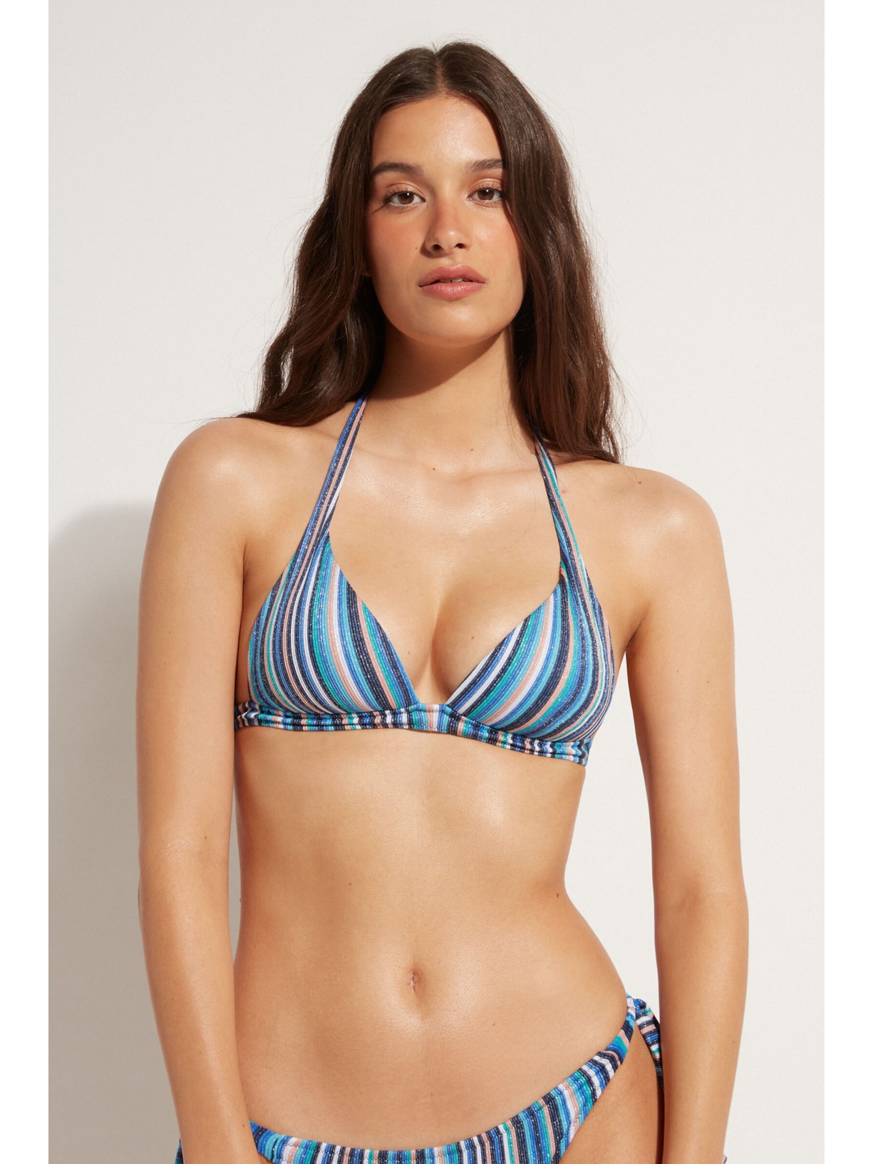 Parte De Cima De Biquíni Triângulo Almofadado Graduado Marbella Azul Calzedonia