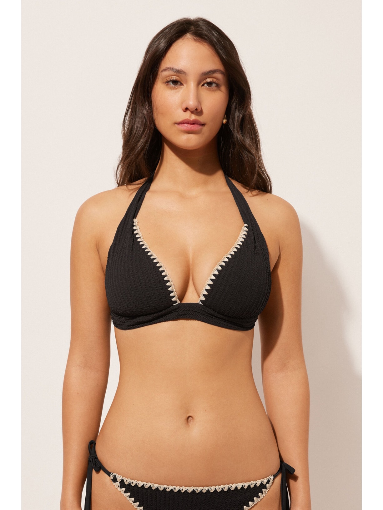 Parte De Cima De Biquíni Triângulo Bicolor Preto Calzedonia