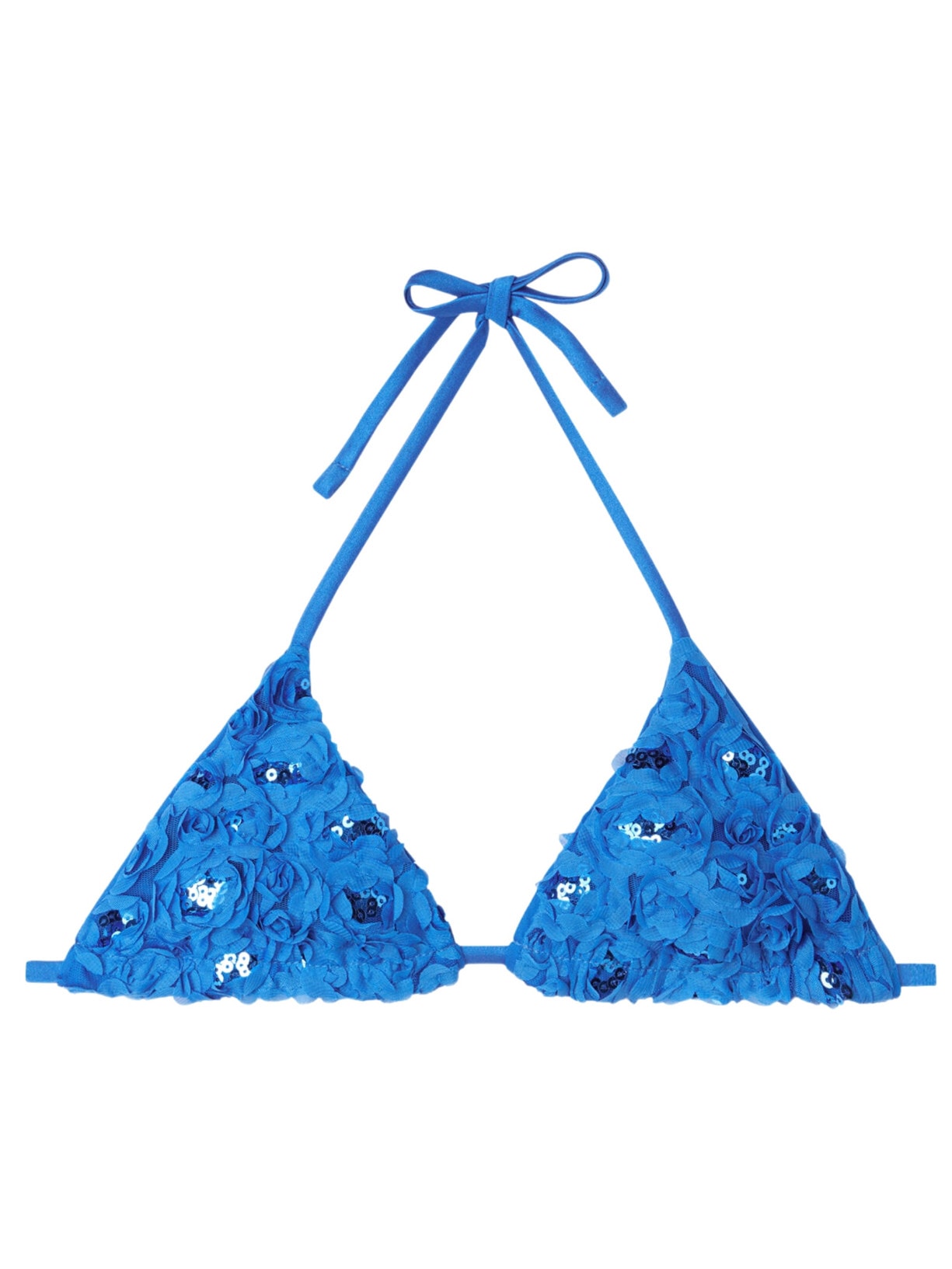 Parte De Cima De Biquíni Triângulo Cortininha Com Flores e Paetês Parigi Azul Calzedonia