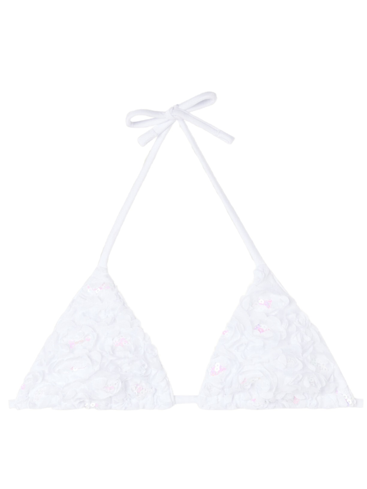 Parte De Cima De Biquíni Triângulo Cortininha Com Flores e Paetês Parigi - Branco