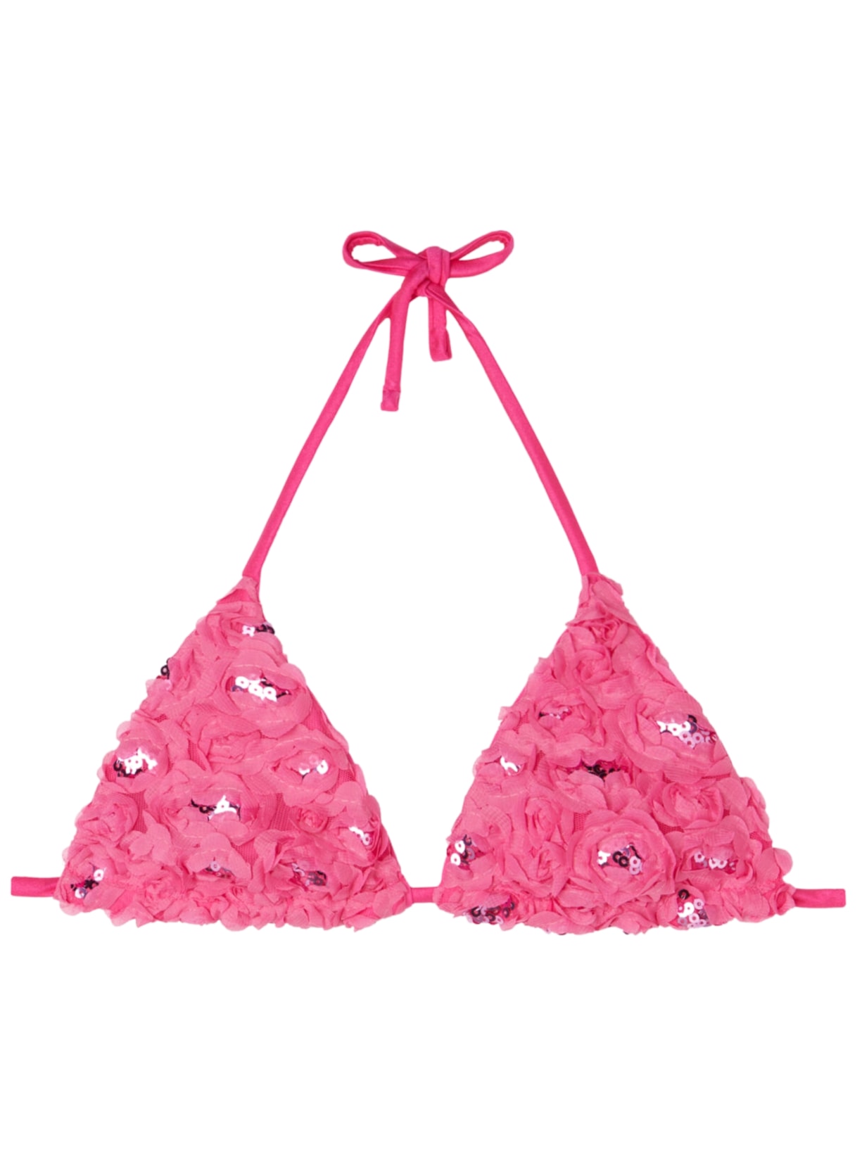 Parte De Cima De Biquíni Triângulo Cortininha Com Flores e Paetês Parigi Rosa Calzedonia