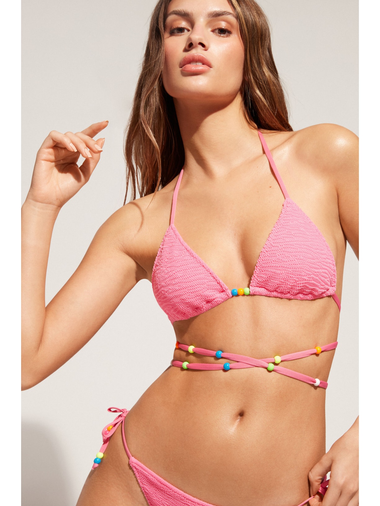 Parte De Cima De Biquíni Triângulo Cortininha Com Tiras San Diego Rosa Calzedonia