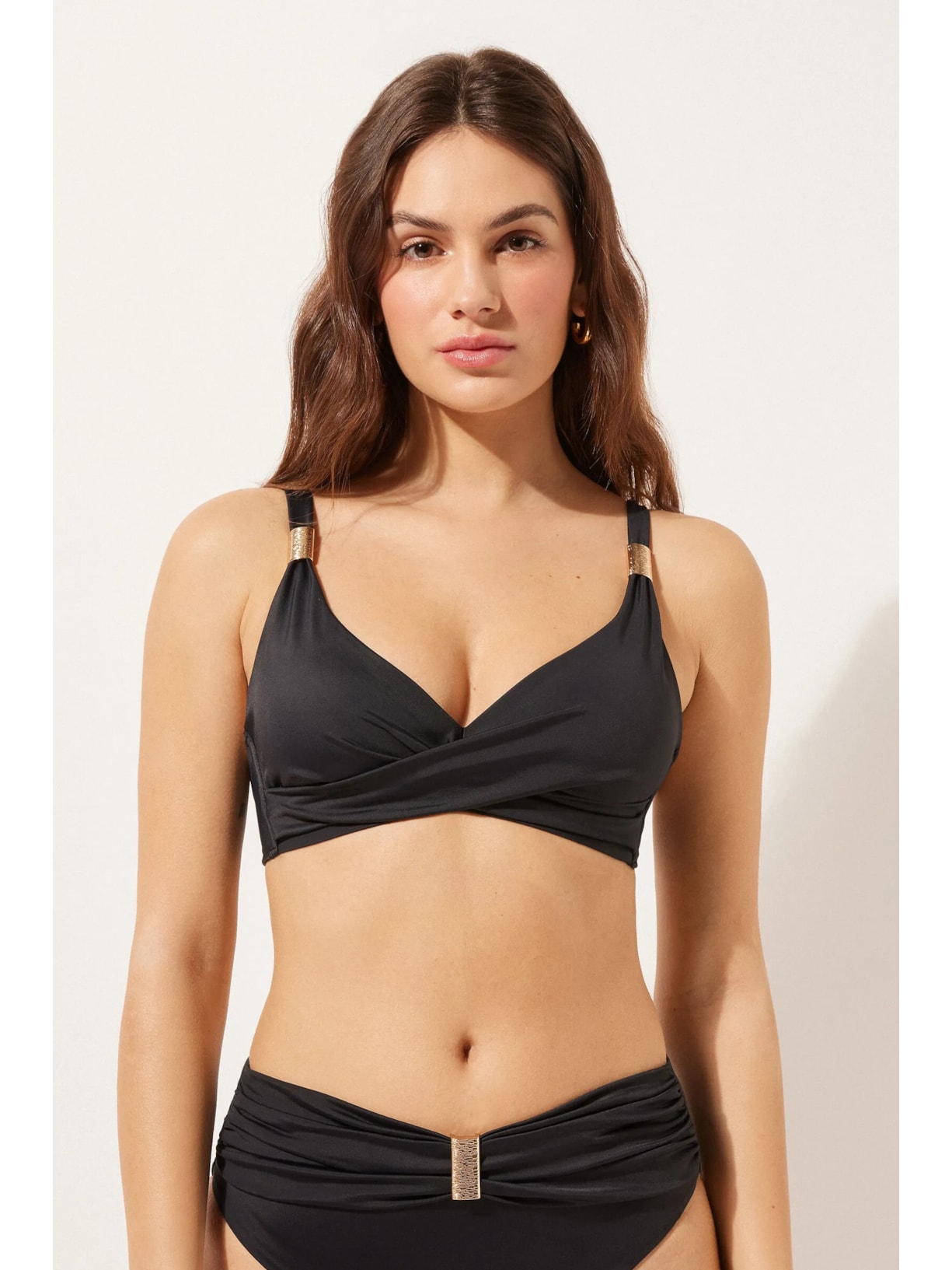 Parte De Cima De Biquíni Triângulo Drapeado Scultura Preto Calzedonia