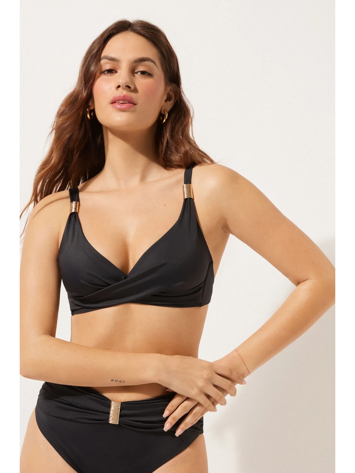 Parte De Cima De Biquíni Triângulo Drapeado Scultura Preto Calzedonia