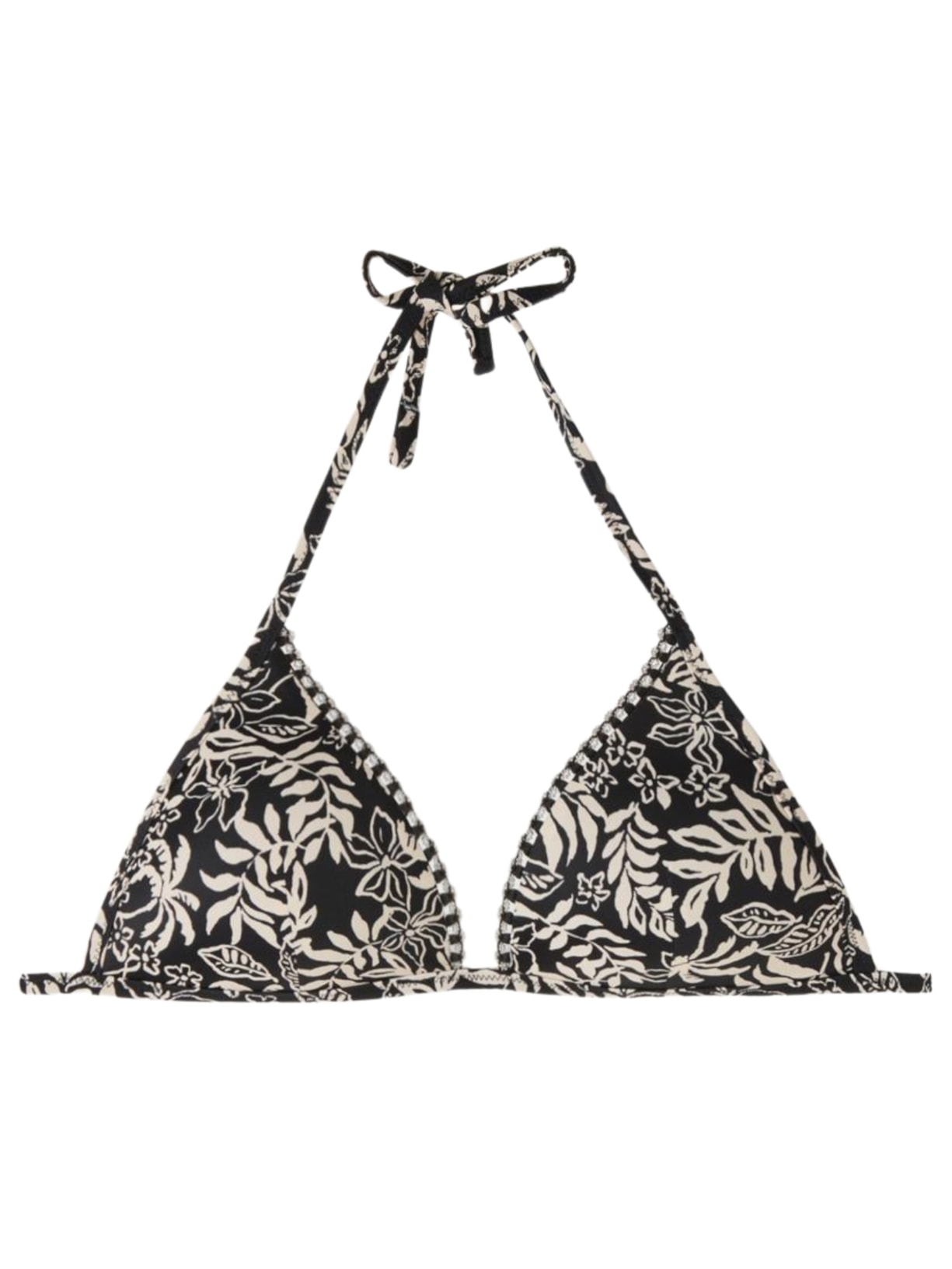 Parte De Cima De Biquíni Triângulo Fixo Botanic Black And White - Preto