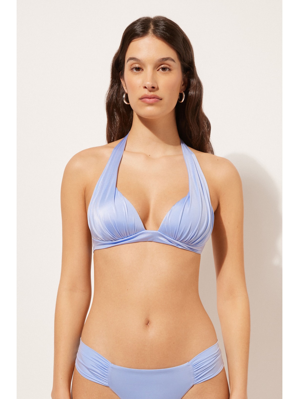 Parte De Cima De Biquíni Triângulo Shiny Satin Azul Calzedonia