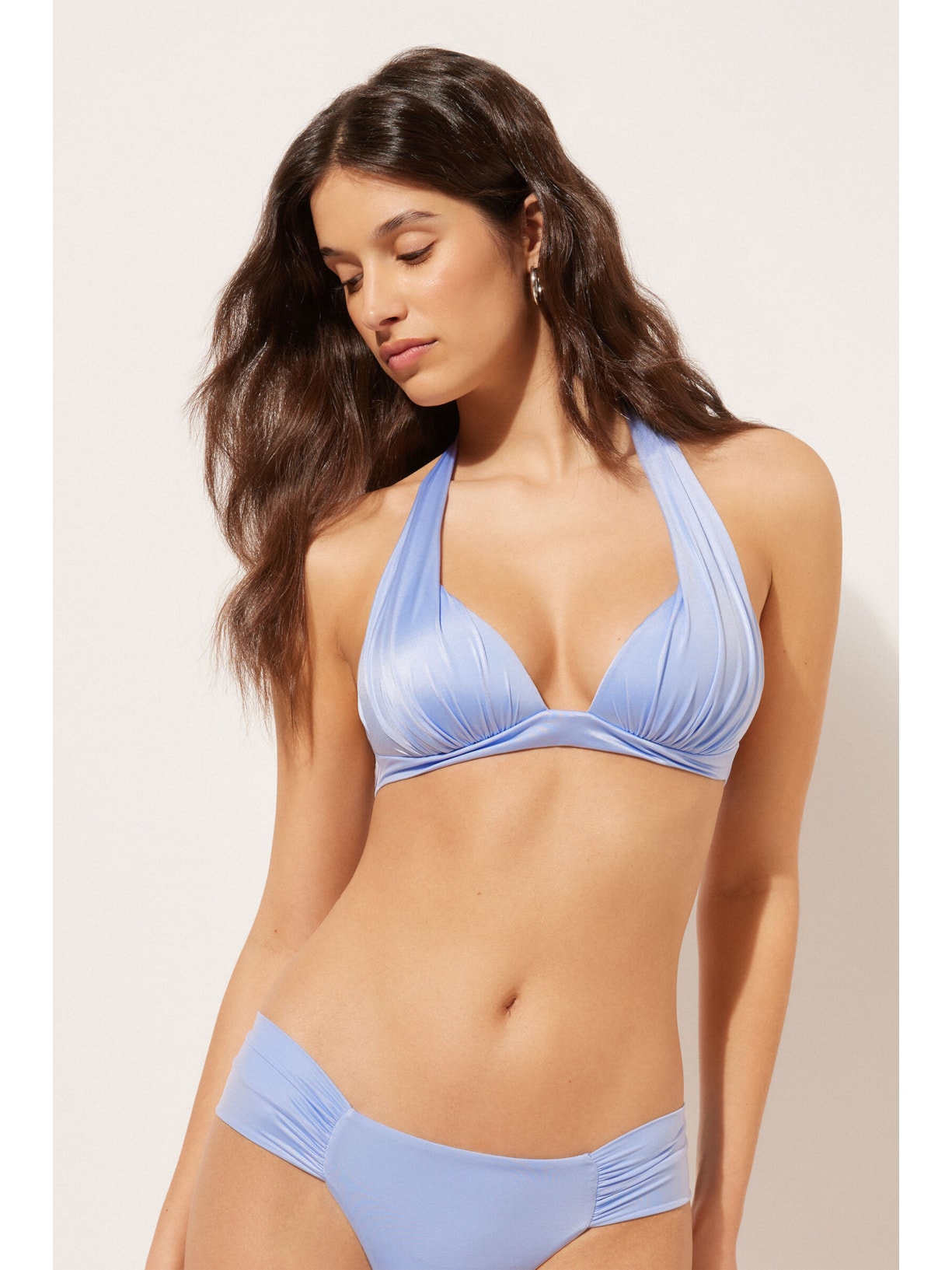 Parte De Cima De Biquíni Triângulo Shiny Satin Azul Calzedonia