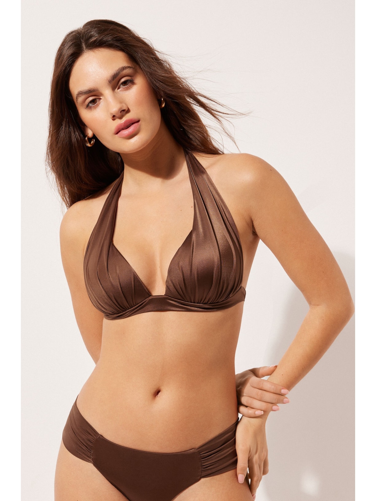 Parte De Cima De Biquíni Triângulo Shiny Satin Marrom Calzedonia