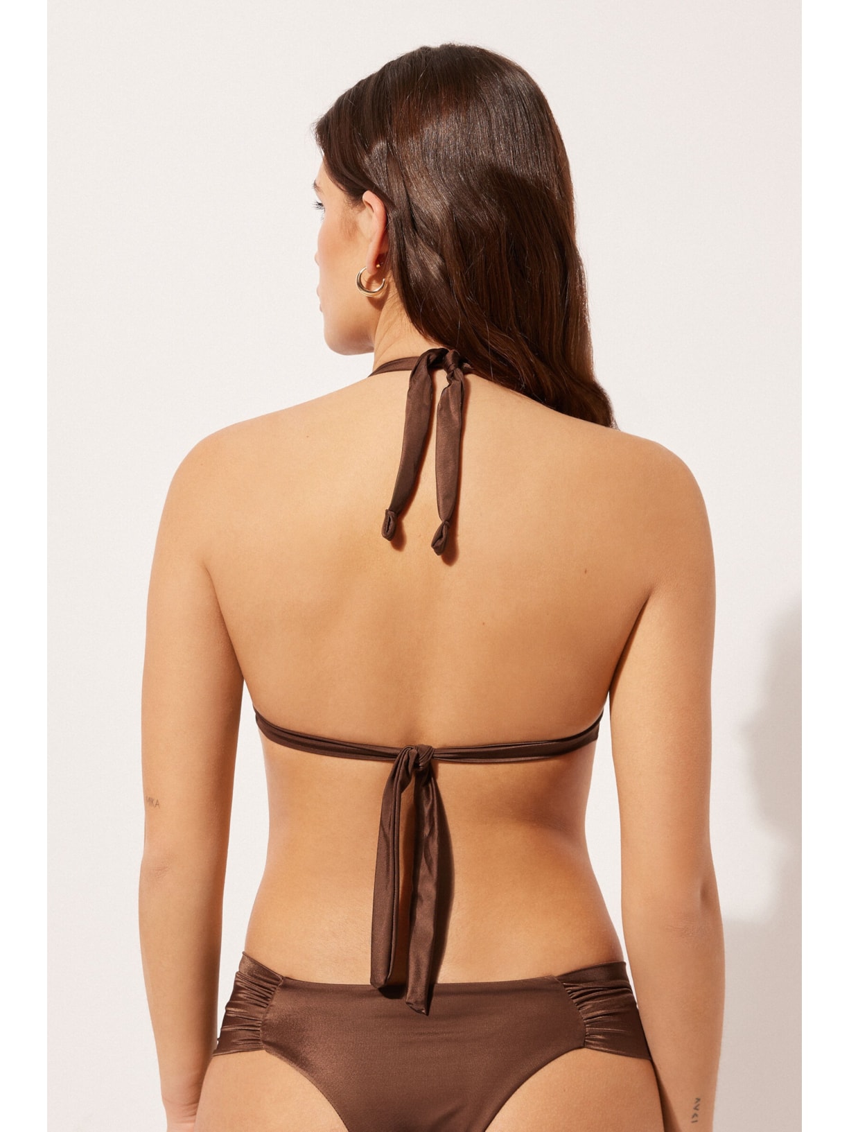 Parte De Cima De Biquíni Triângulo Shiny Satin Marrom Calzedonia