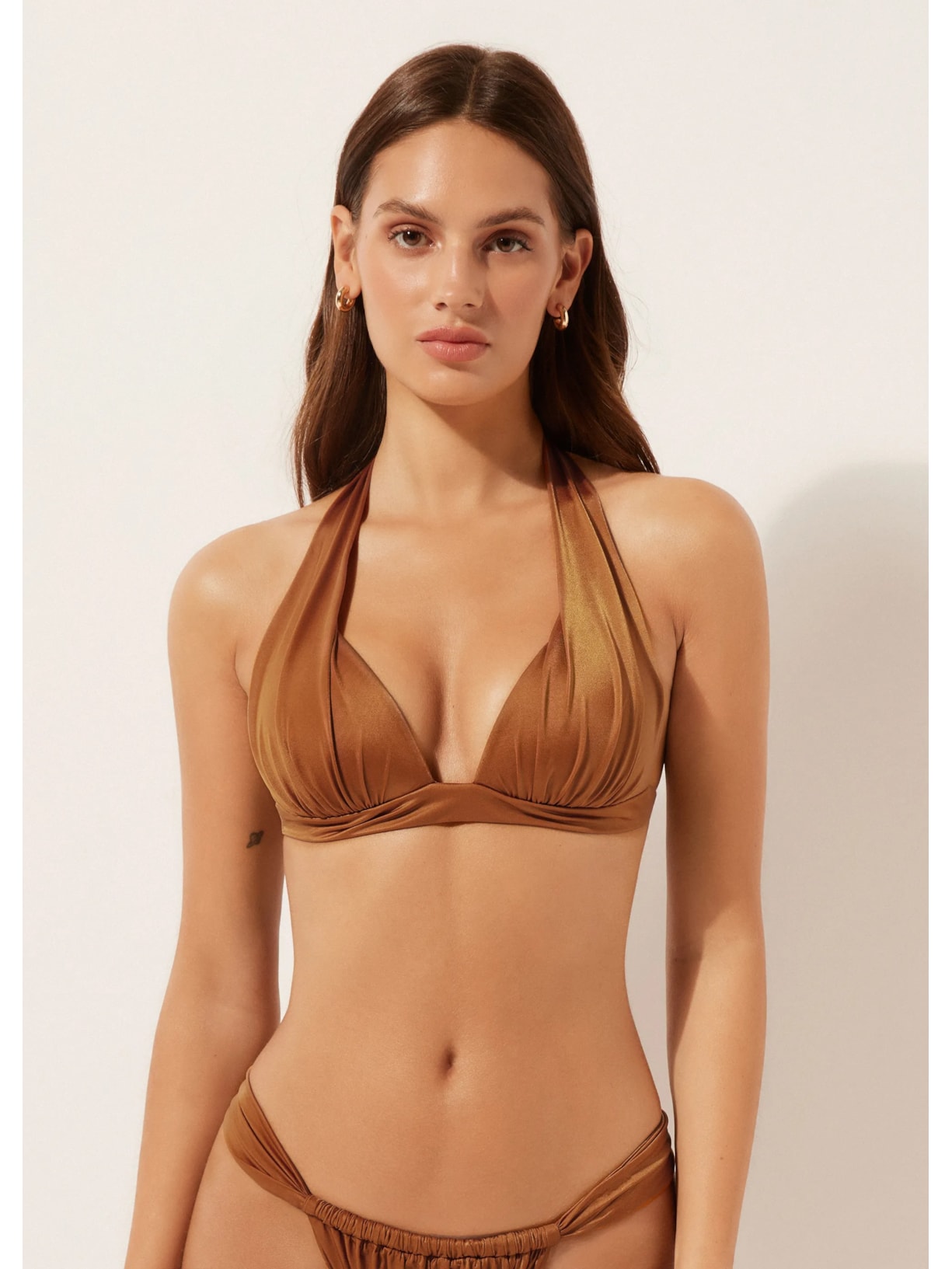 Parte De Cima De Biquíni Triângulo Shiny Satin Marrom Calzedonia