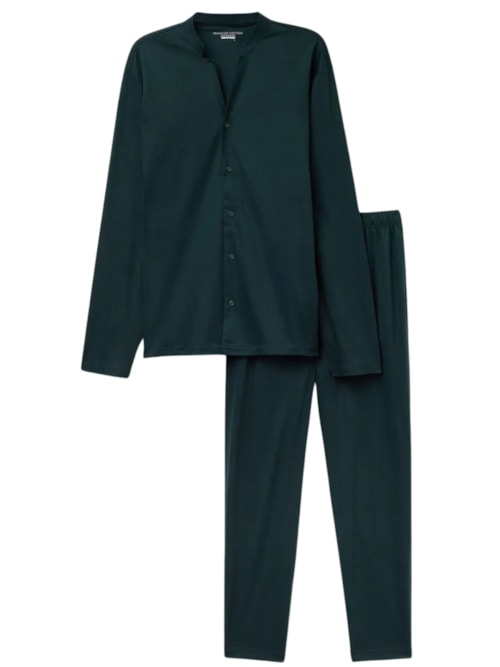 Pijama Comprido Aberto Na Frente Em Algodão - Verde