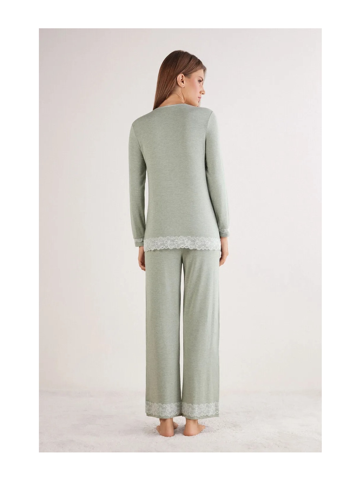 Pijama Comprido Com Camisa Em Modal e Renda Verde Intimissimi