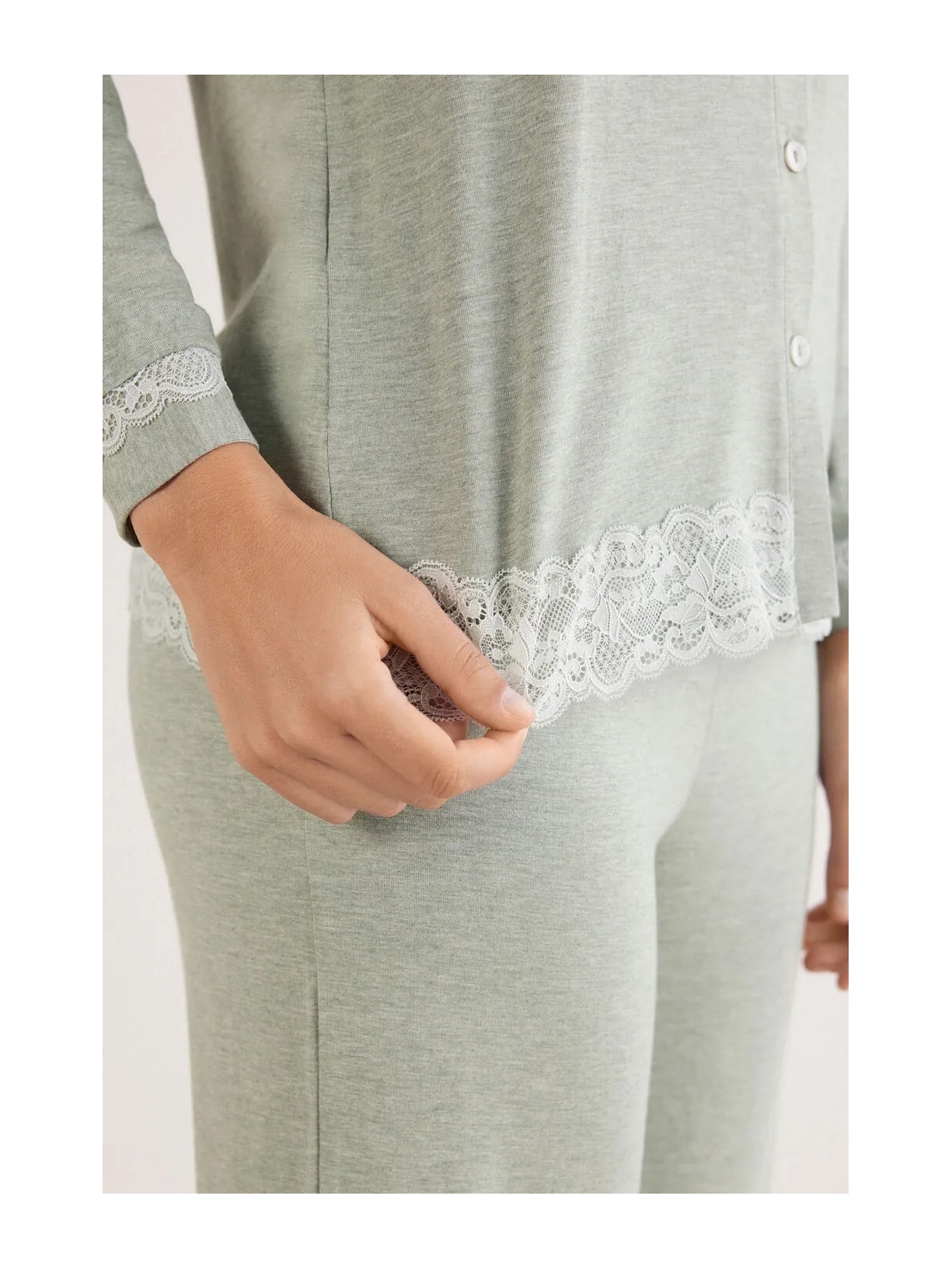 Pijama Comprido Com Camisa Em Modal e Renda Verde Intimissimi