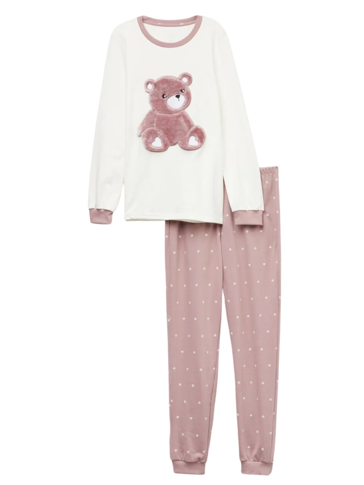 Pijama Comprido Com Ursinho Em Algodão - Marfim