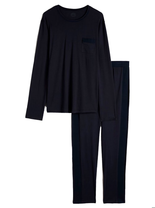 Pijama Comprido De Algodão Supima® Basic - Azul