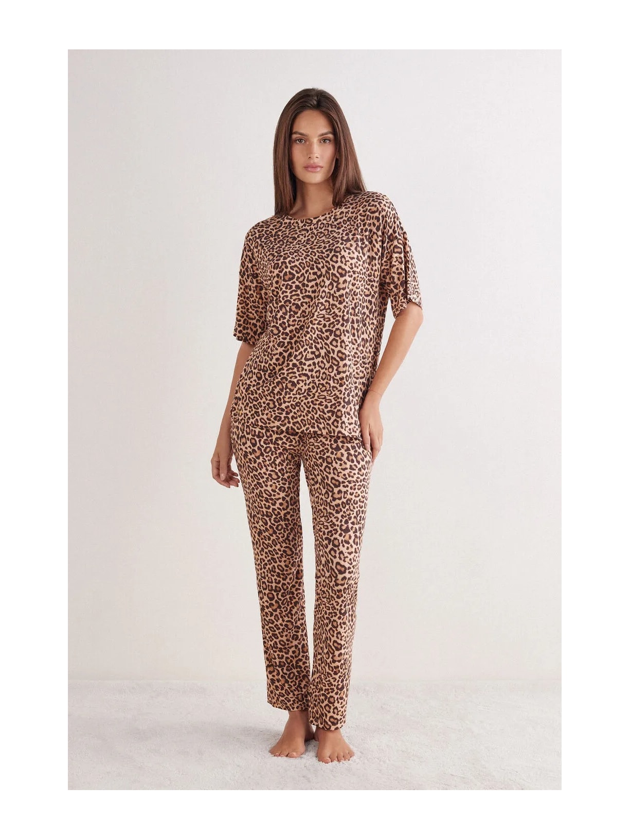 Pijama Comprido De Manga Curta Em Fresh Bamboo Pretty Savage Marrom Intimissimi