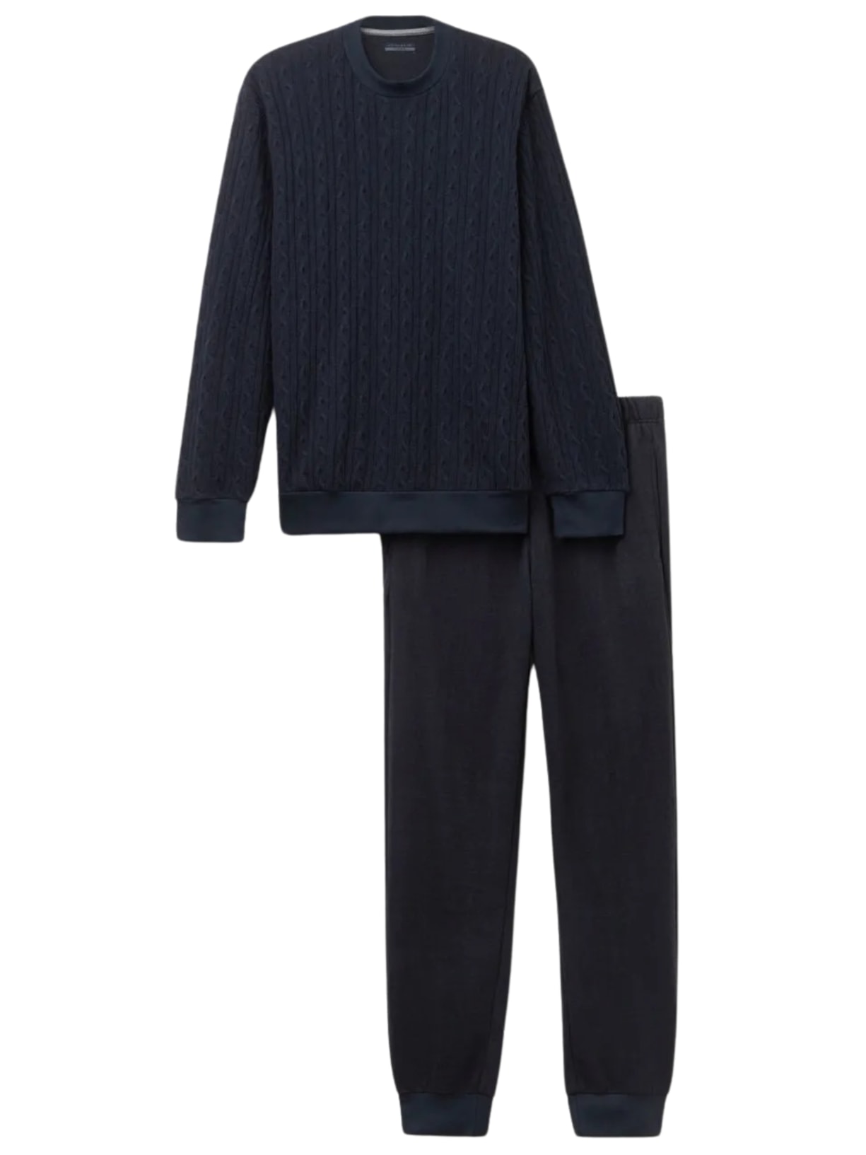 Pijama Comprido Efeito Tricô Trançado - Azul