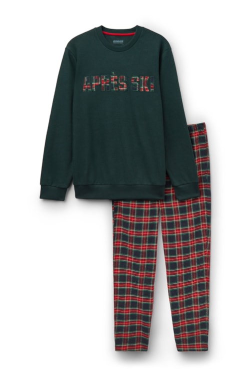 Pijama Comprido Em Algodão Com Estampa Après-Ski - Verde
