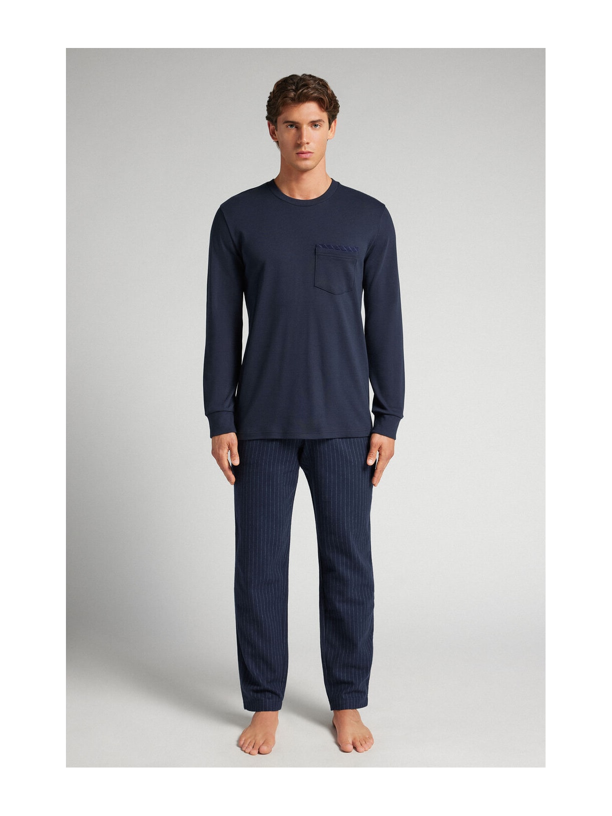 Pijama Comprido Em Algodão Com Risca De Giz Azul Intimissimi