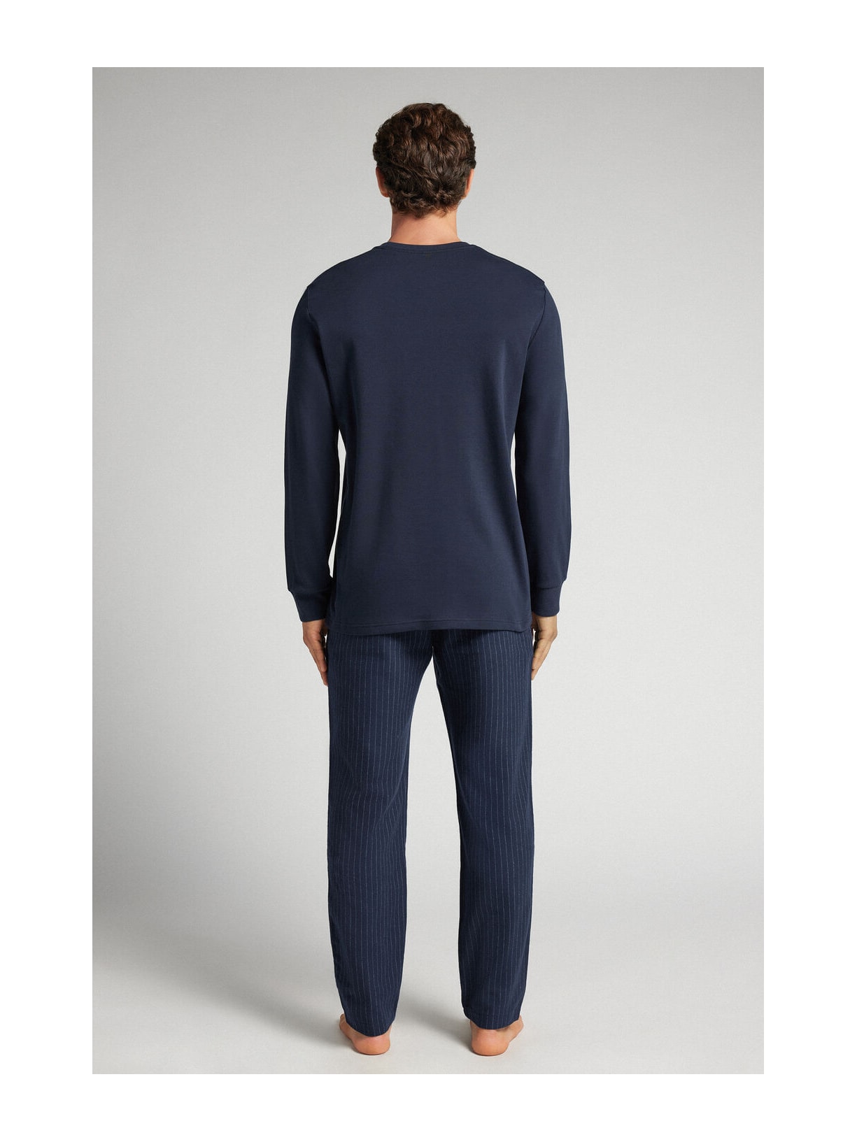 Pijama Comprido Em Algodão Com Risca De Giz Azul Intimissimi