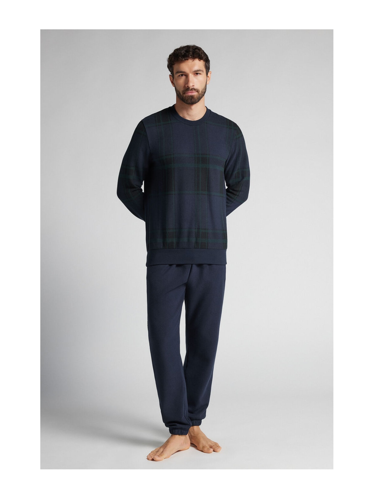 Pijama Comprido Em Algodão Xadrez Azul Intimissimi