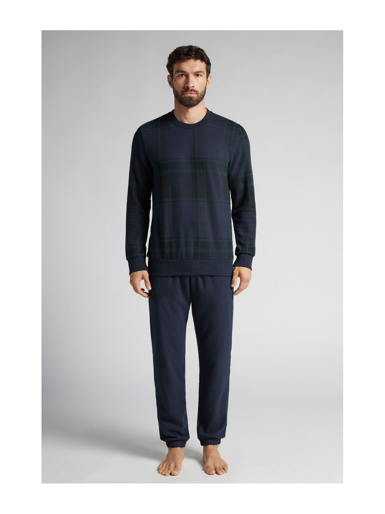 Pijama Comprido Em Algodão Xadrez Azul Intimissimi