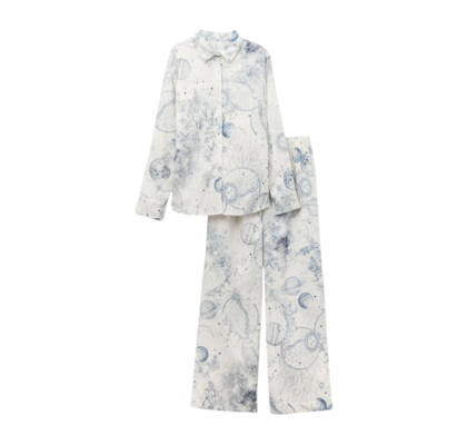 Pijama Comprido Em Linho e Algodão Luxury Dreams - Azul