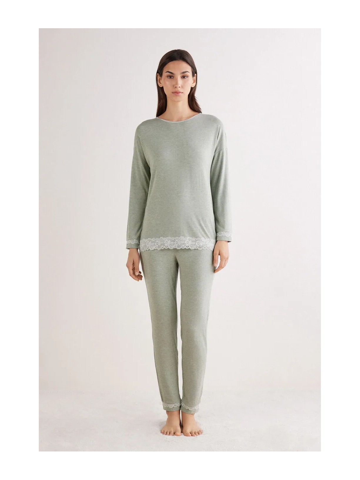 Pijama Comprido Em Modal Com Renda Verde Intimissimi