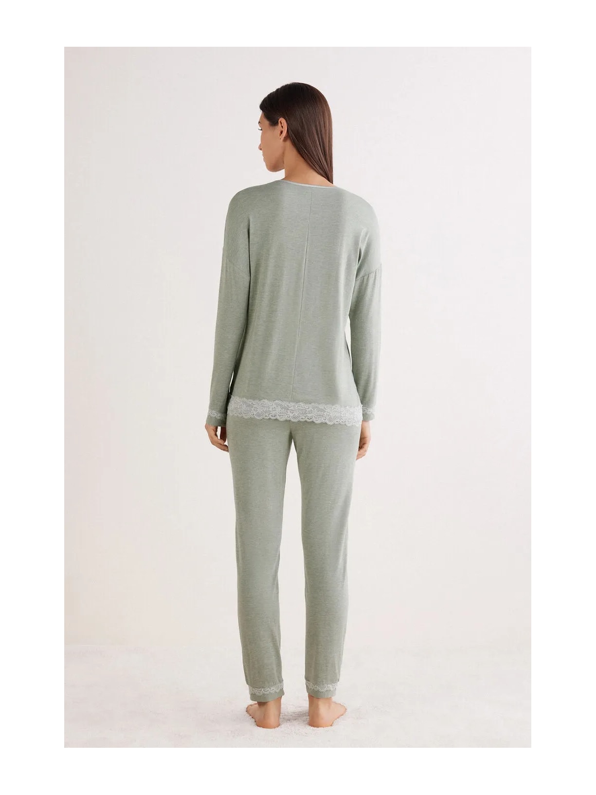 Pijama Comprido Em Modal Com Renda Verde Intimissimi