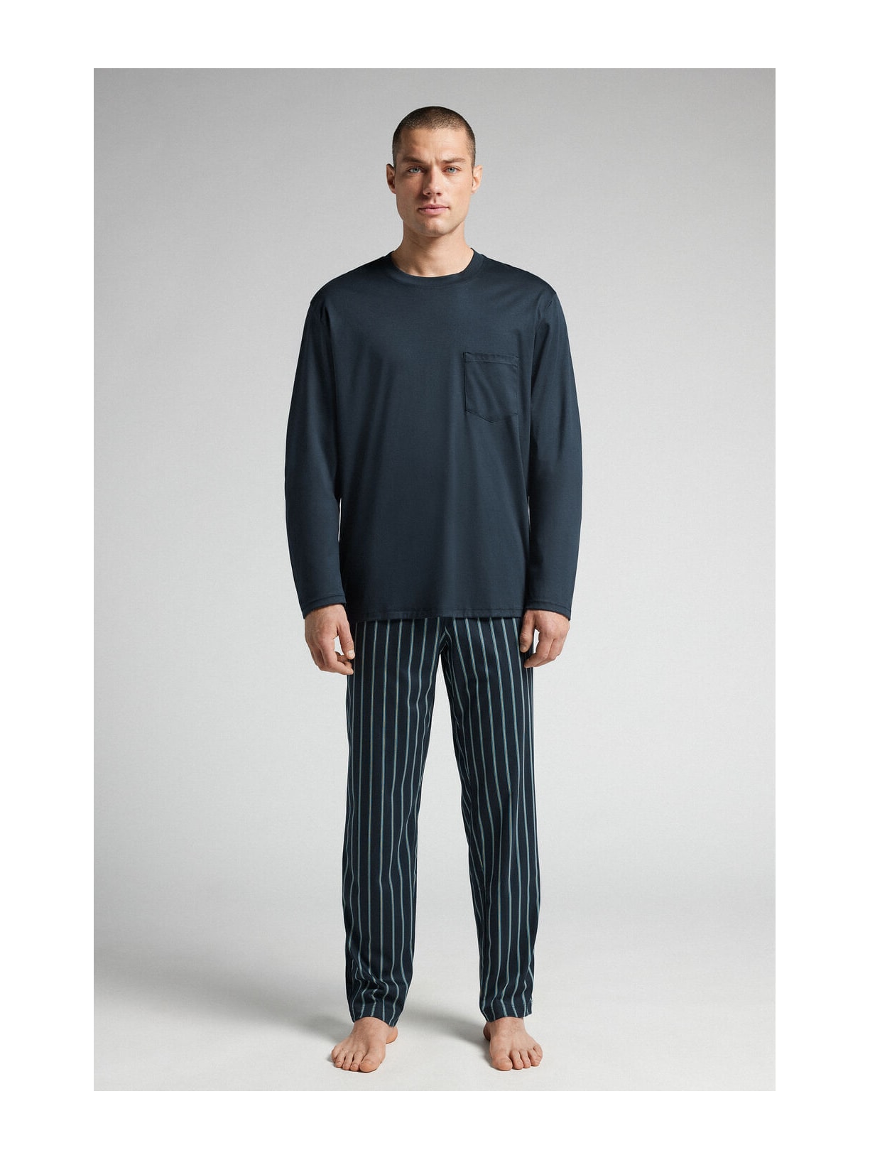 Pijama Comprido Listrado Em Algodão Premium Azul Intimissimi