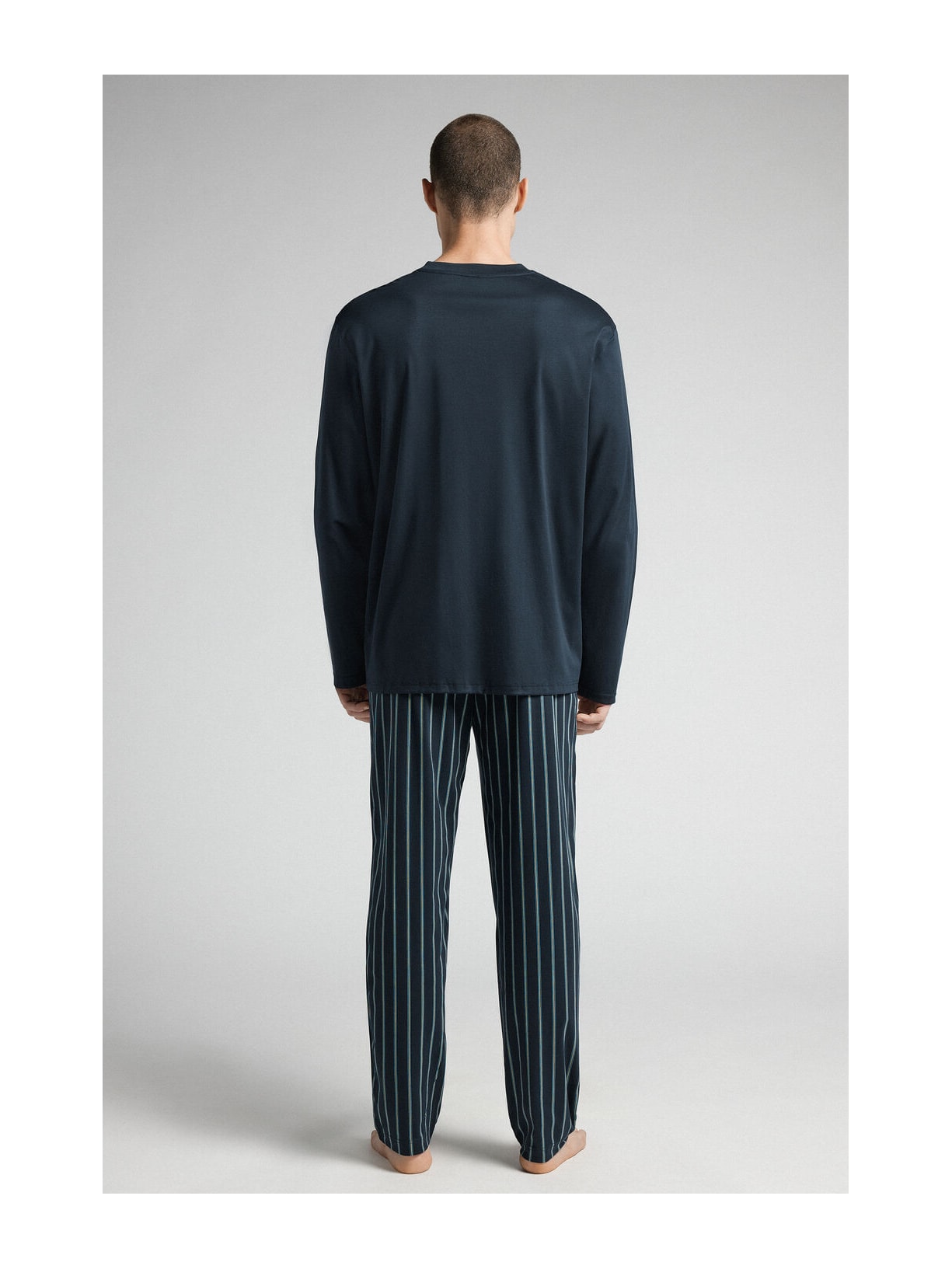 Pijama Comprido Listrado Em Algodão Premium Azul Intimissimi