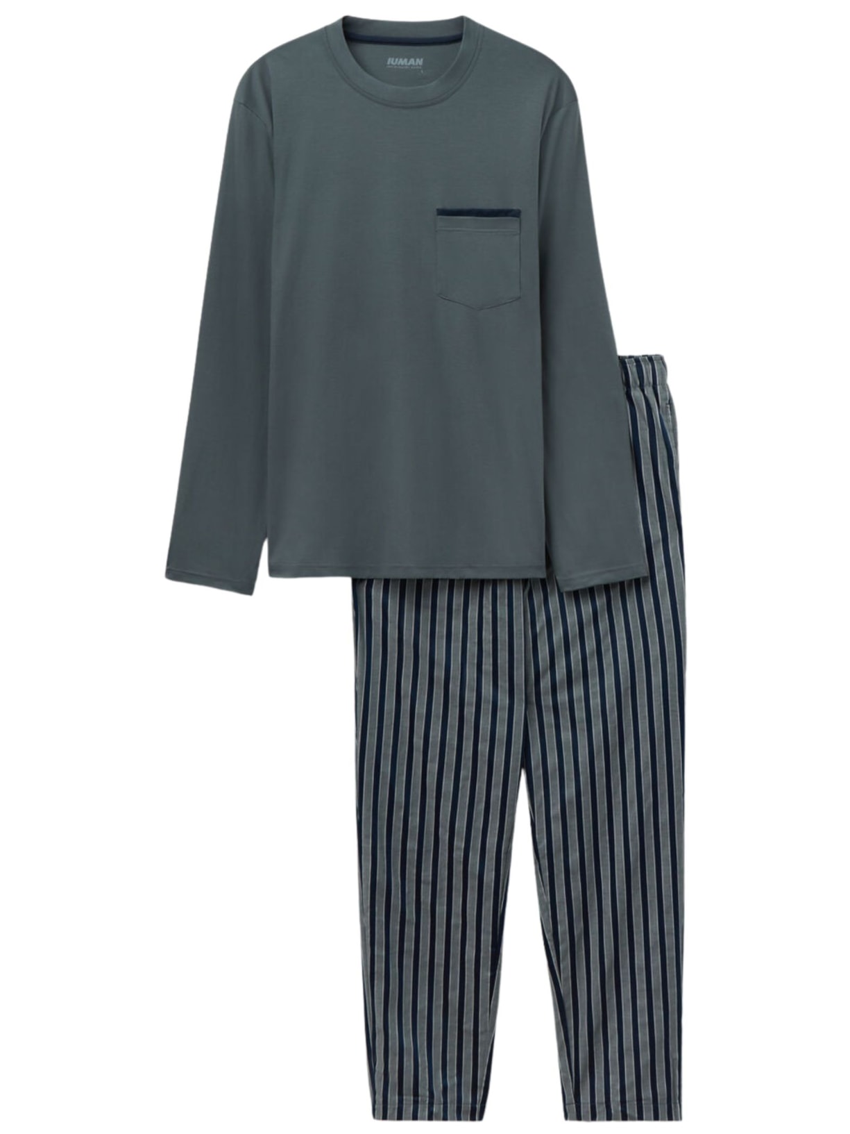 Pijama Comprido Listrado Em Algodão Premium - Verde