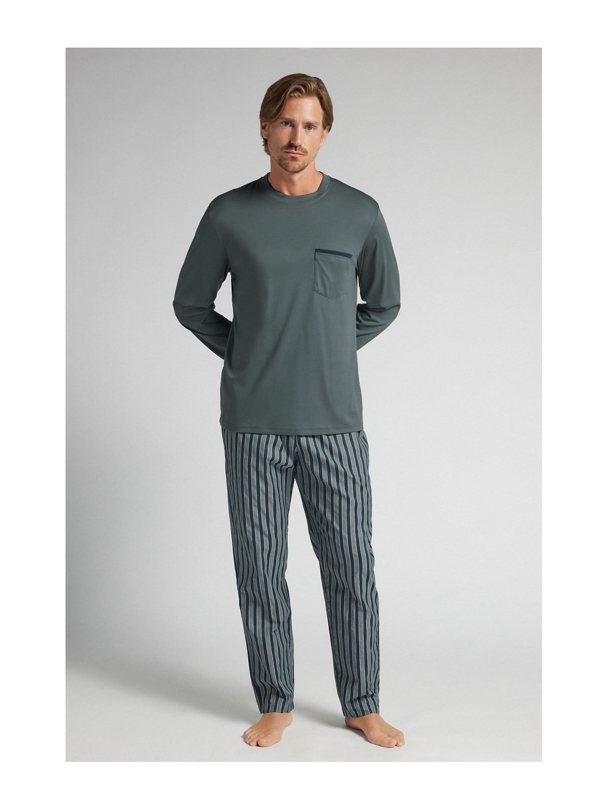 Pijama Comprido Listrado Em Algodão Premium Verde Intimissimi