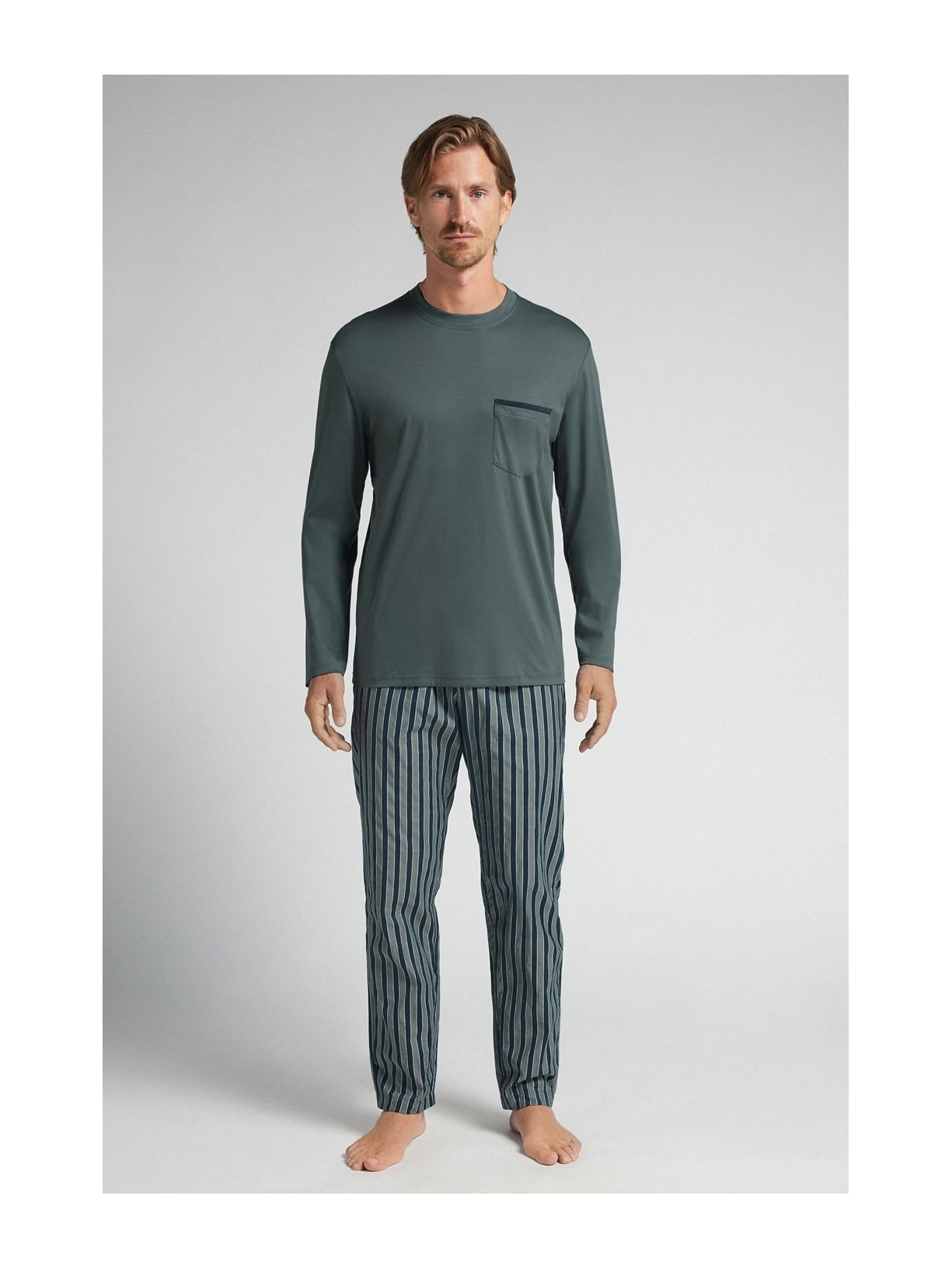 Pijama Comprido Listrado Em Algodão Premium Verde Intimissimi