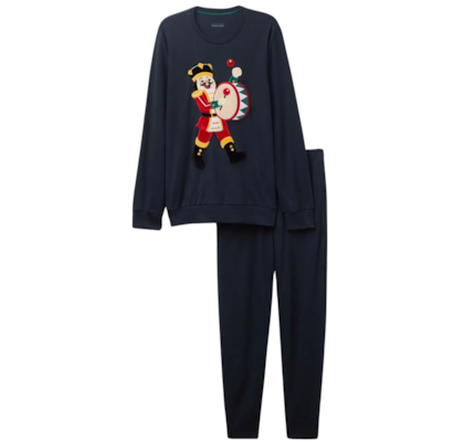 Pijama Comprido Quebra-Nozes Em Algodão - Azul