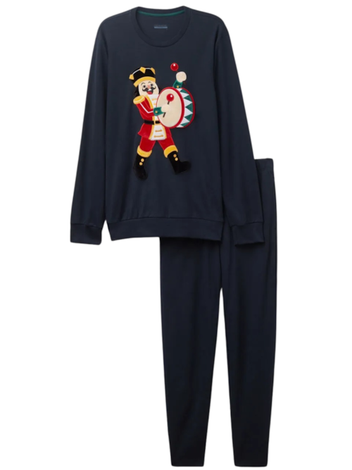 Pijama Comprido Quebra-Nozes Em Algodão - Azul
