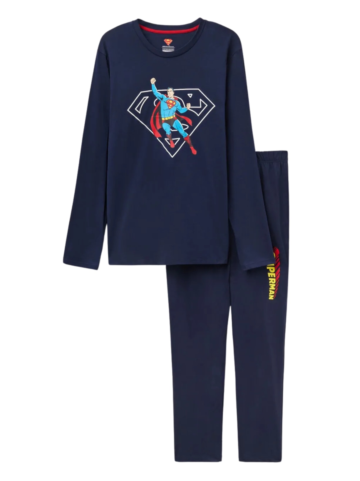 Pijama Comprido Superman Em Algodão - Azul