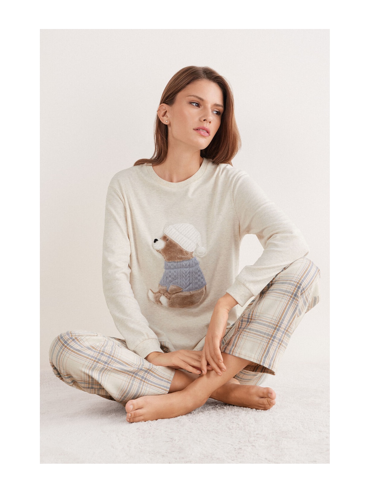 Pijama Comprido Winter Bear Em Algodão Branco Intimissimi