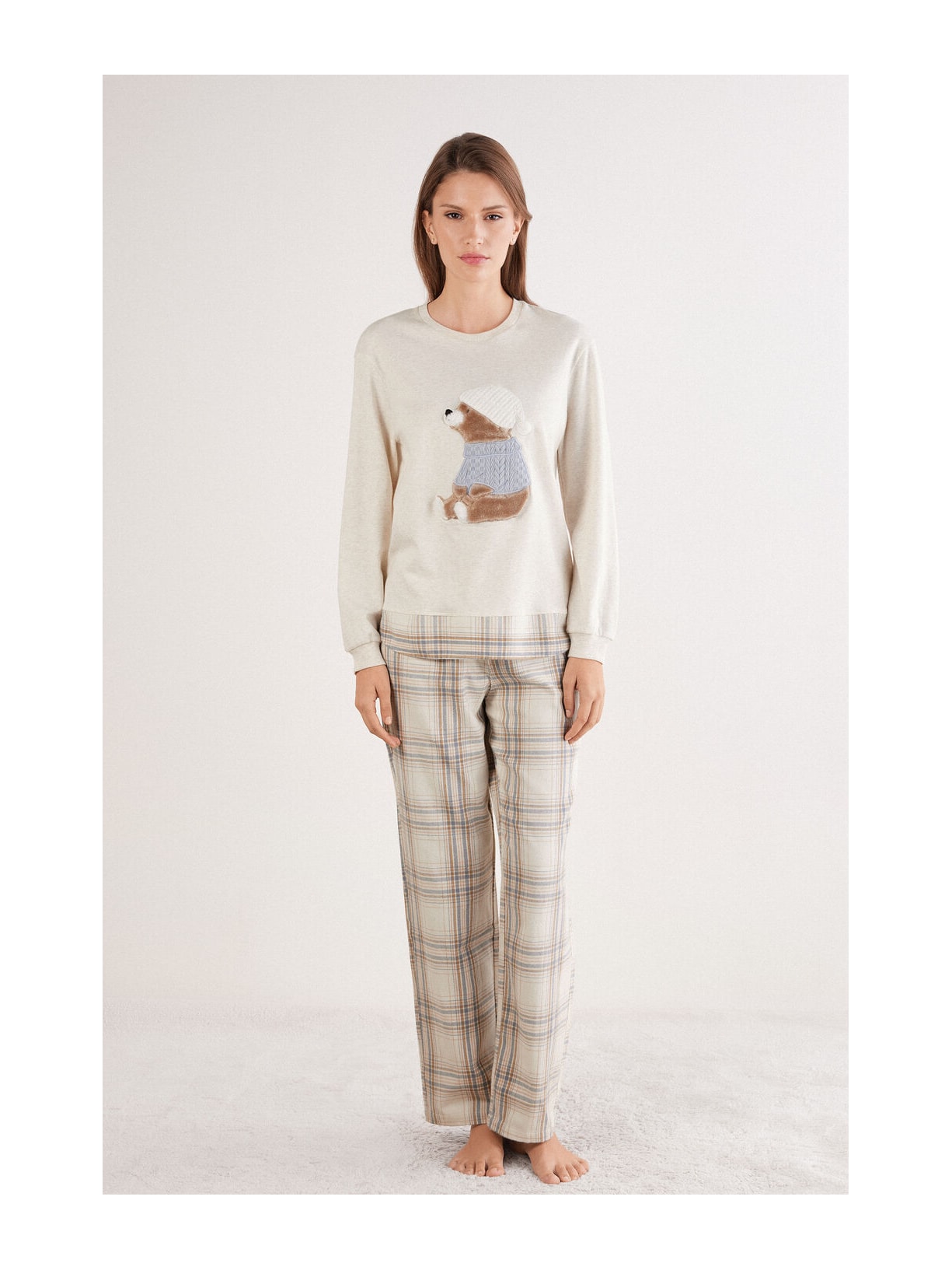 Pijama Comprido Winter Bear Em Algodão Branco Intimissimi